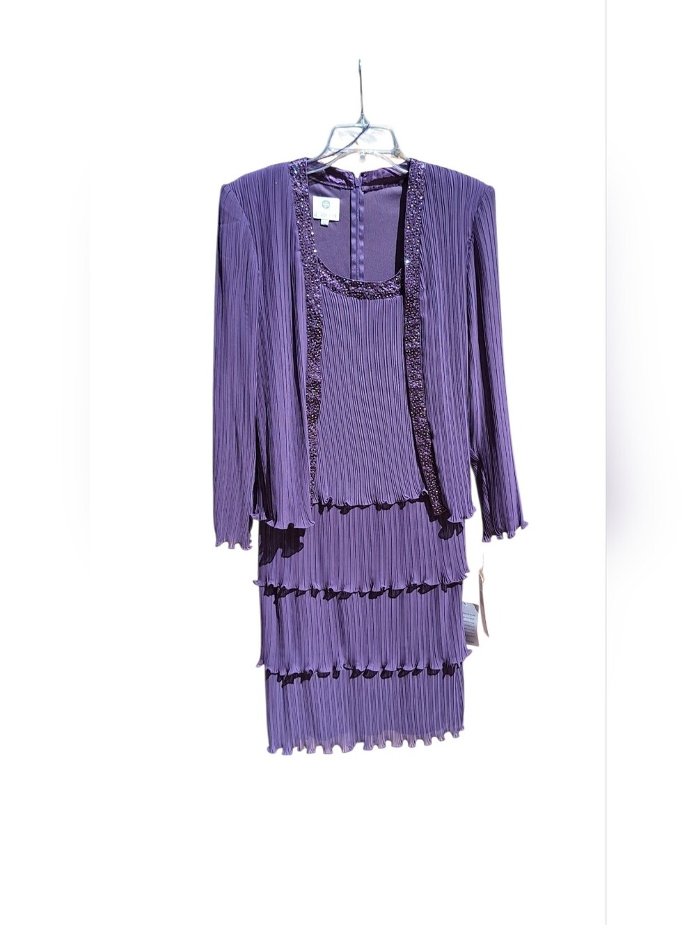 Vintage Patra Beaded Sequin Dress Mother Of Bride Plisse Tiered Party NEW 12P
